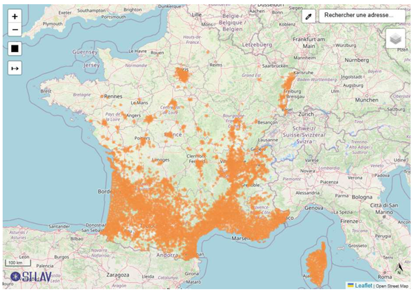 Carte ANSES des communes colonisées par le moustique tigre en 2026